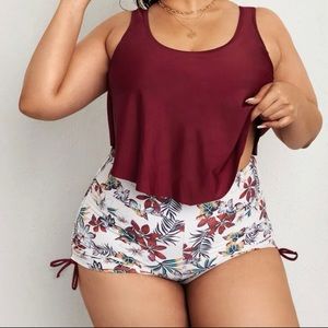 Floral and tropical side hem toe bikini set